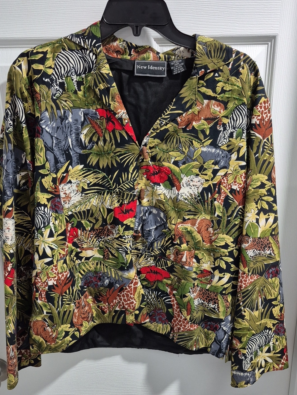 New Identity Tropical Safari Print Button-Up Jacket - Black & Green